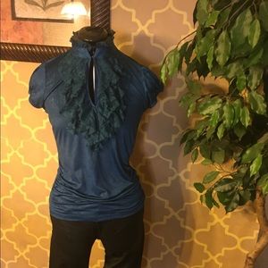 Deep turquoise blue ruffled blouse M